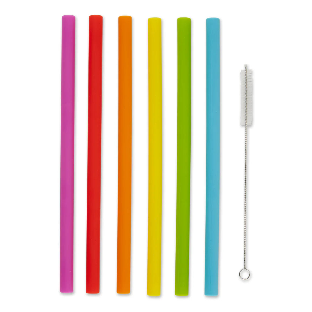 10" Silicone Smoothie Straws w/ Brush s/6