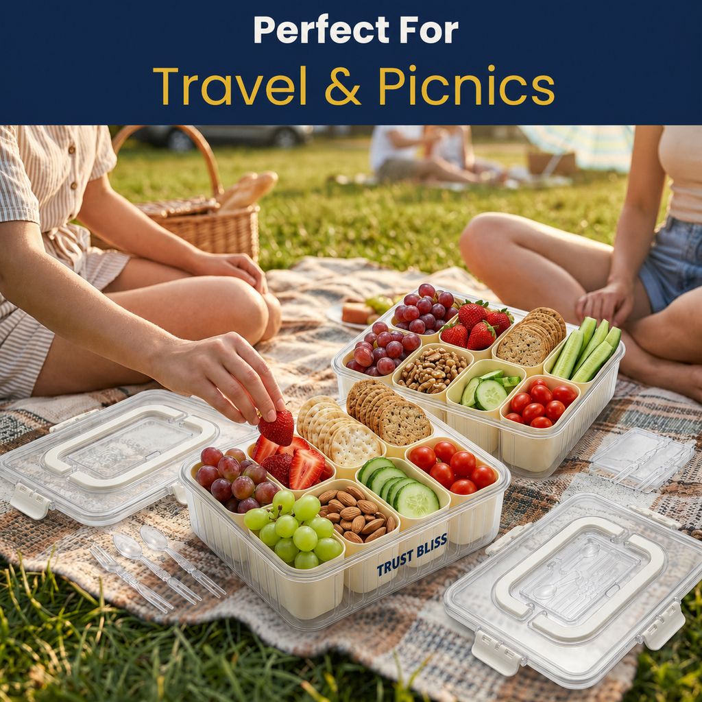 Trust Bliss Snackle Box Container – 2 Pack with Utensil Tray