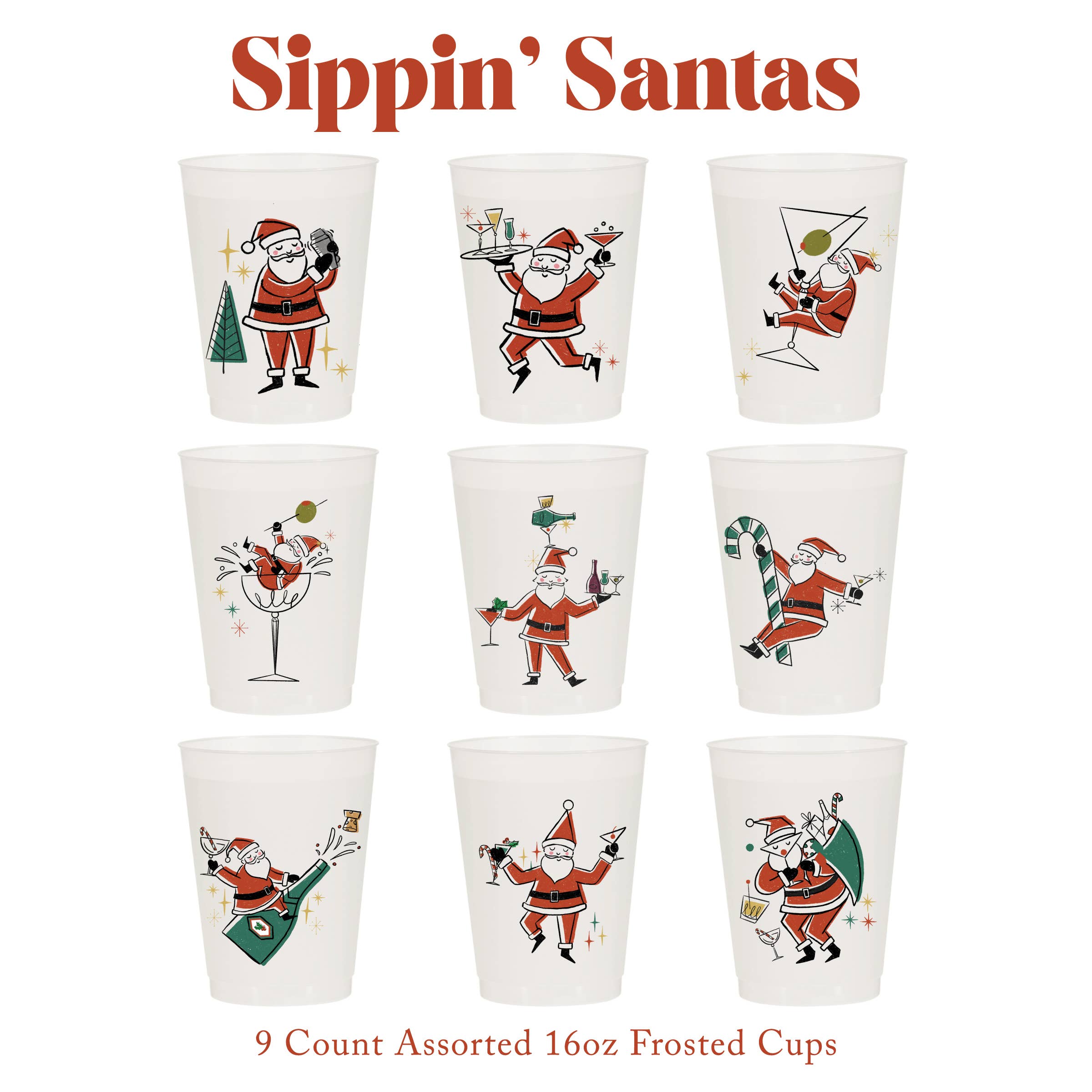 Sippin' Santas Frosted Cups / 9 Cups - Christmas