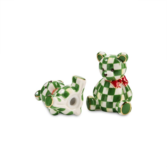 Emerald Check Holiday Bear Salt & Pepper Set