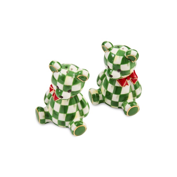 Emerald Check Holiday Bear Salt & Pepper Set