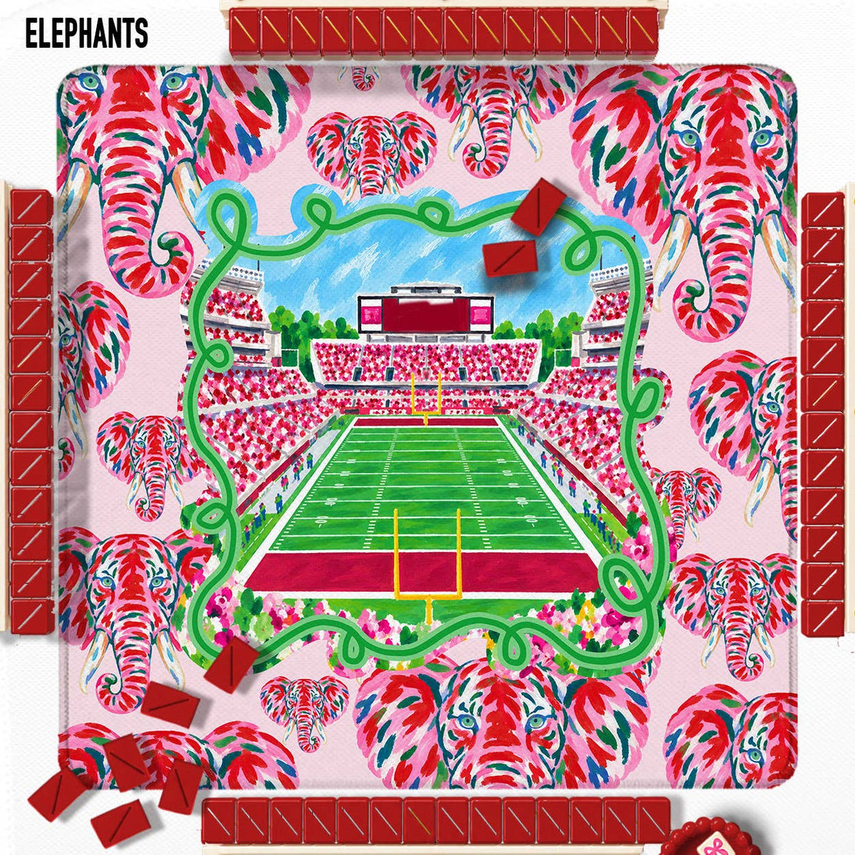 Mahjong Mat 31", Football, Elephant, Bulldog, Rebel, Tigers
