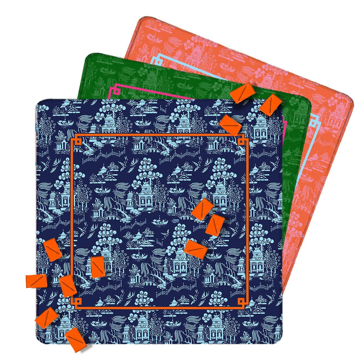 Mahjong Mat 31", Neoprene, Chinoiserie, Ginger Jar, Pagoda