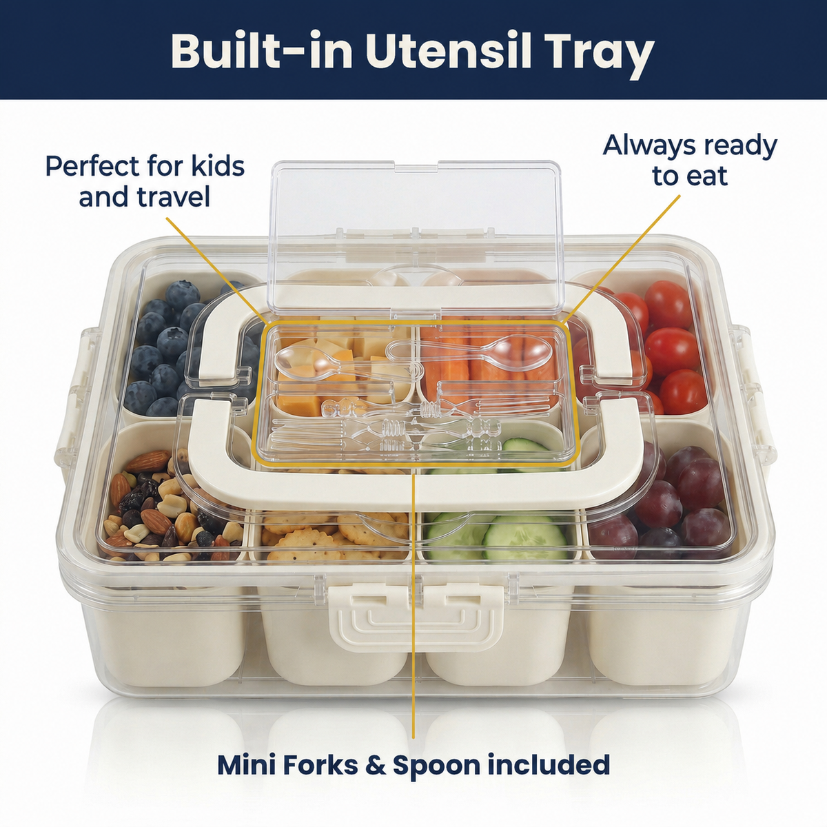 Trust Bliss Snackle Box Container – 2 Pack with Utensil Tray