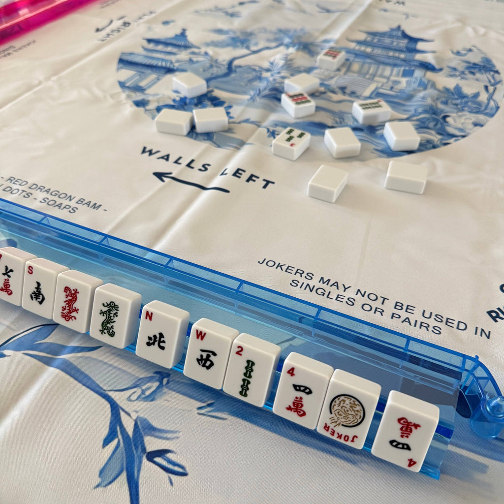 Bright Blue Mahjong Rack and Pusher Set