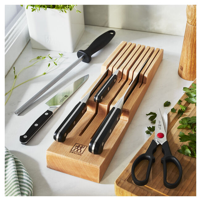 Zwilling Pro 7pc Block Set w/ Beechwood In-Drawer Knife Tray