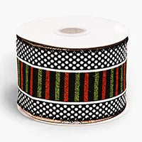 Halloween Black Stripe and Dots Wired Ribbon