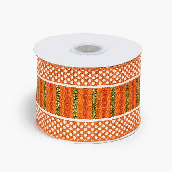 Halloween Orange Stripe and Dots Wired Ribbon