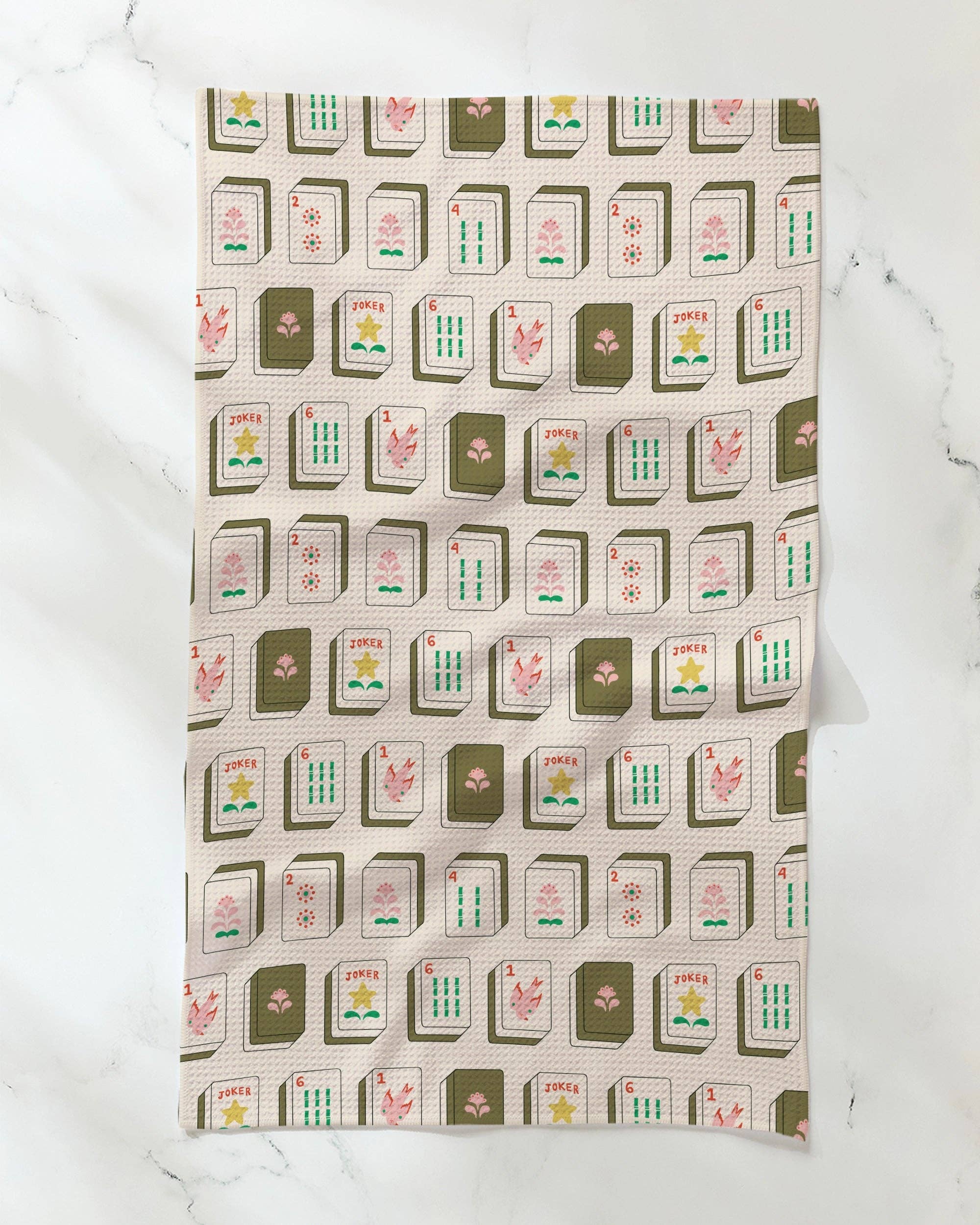 Flower Tiles Tea Towel - Mahjong