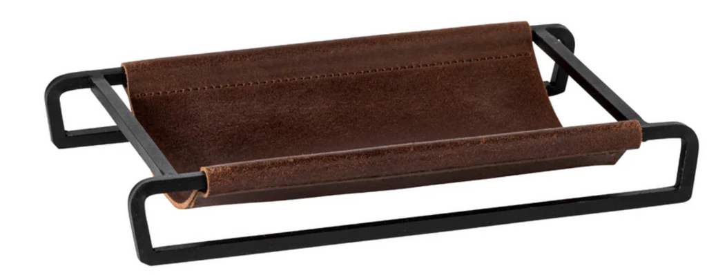 Leather Brown Rectangle Tray / Basket  10"