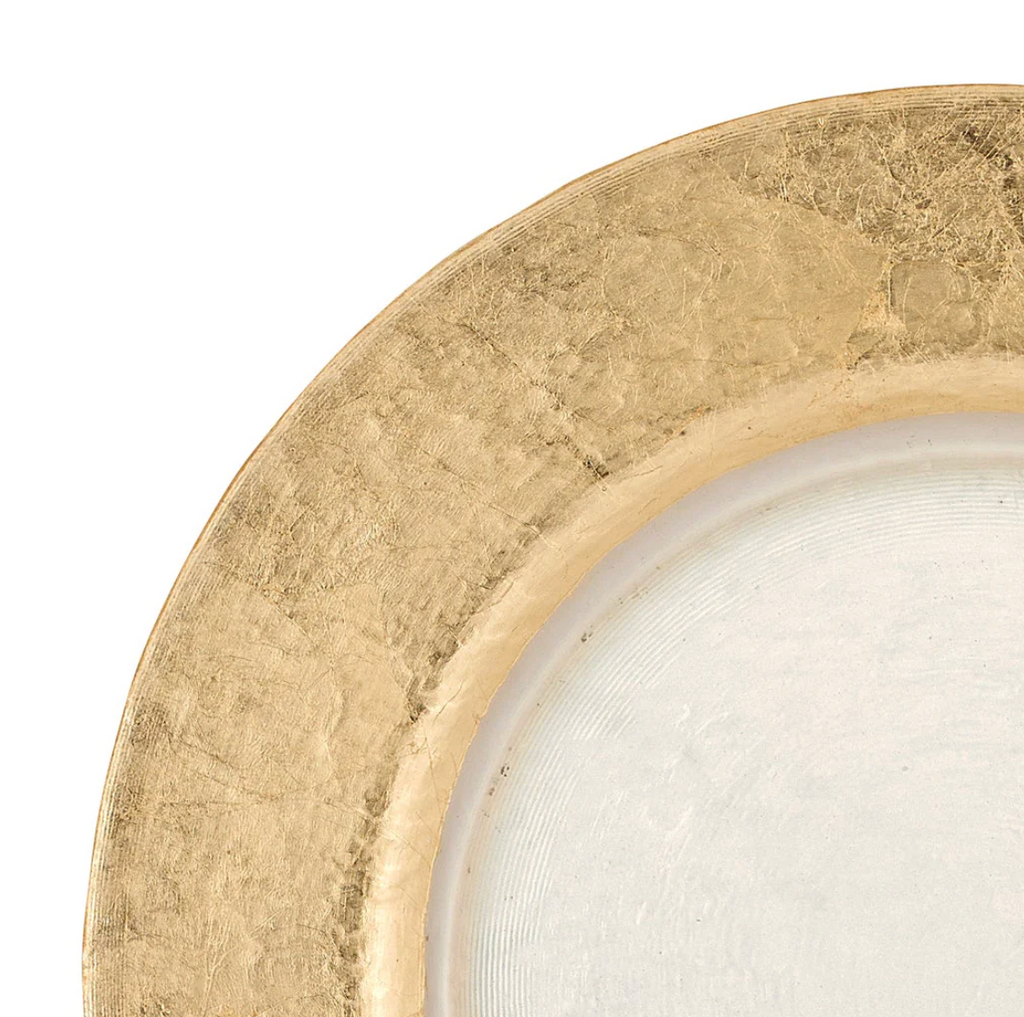 Authentic Gold Leaf Round 13 inch Glass Charger Plate