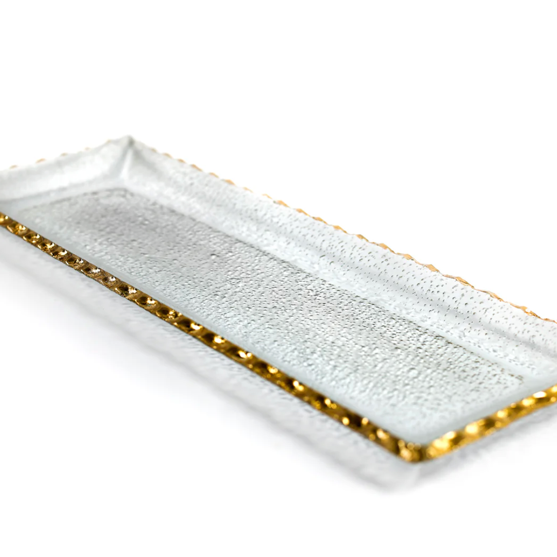 Gold Edge Rectangular Glass Serving Tray