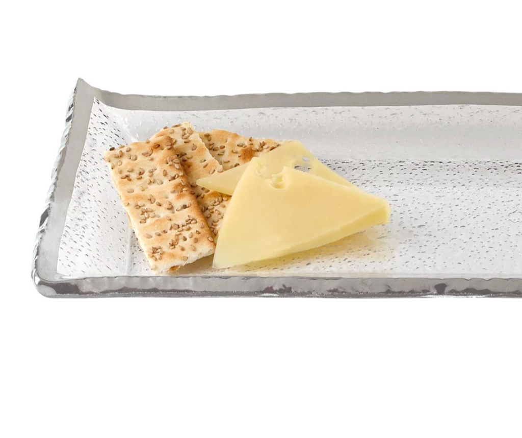 Silver Edge Rectangular Glass Serving Tray