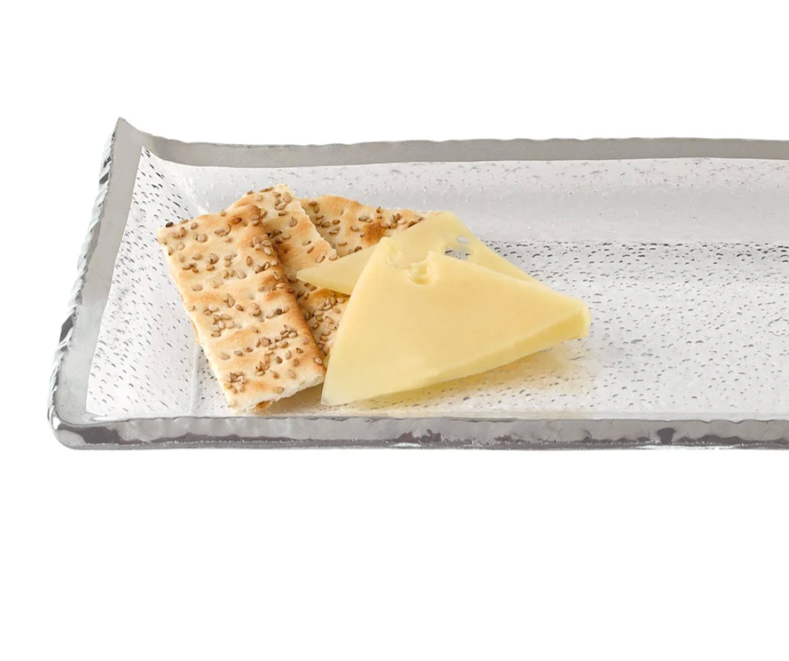 Silver Edge Rectangular Glass Serving Tray