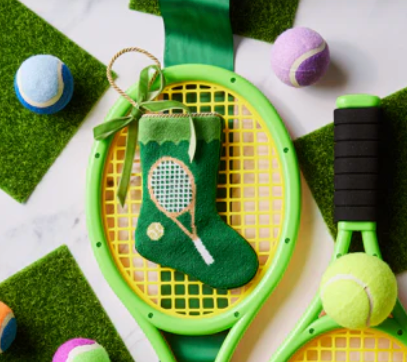 Bauble Stocking Grand Slam Tennis Racquets in Green
