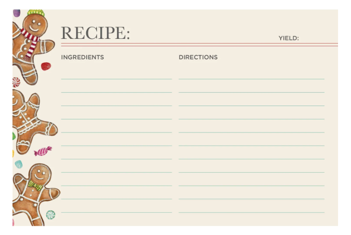 Gingerbread Man Recipe Cards