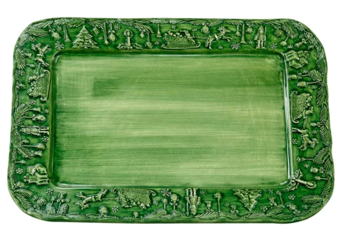 Fiabe di Natale Green Rectangular Platter