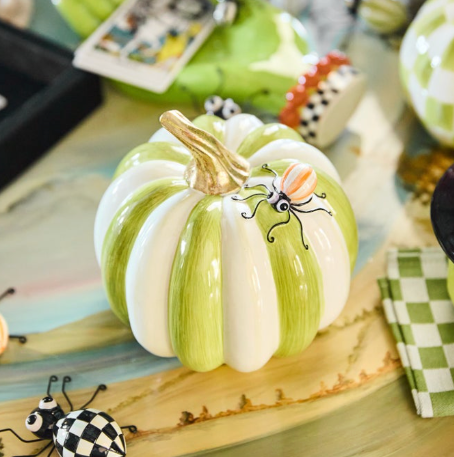 Fergal's Friend Spider on Small Moss Stripe Pumpkin