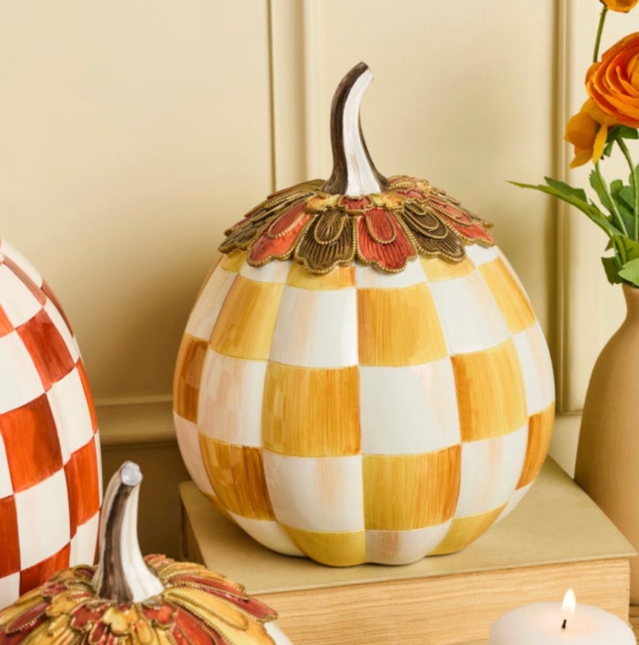 Harvest Glow Amber Check Pumpkin
