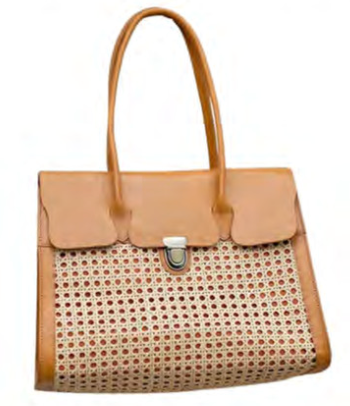 Rattan Cane Weave Satchel with Leather Trim