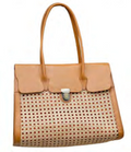 Rattan Cane Weave Satchel with Leather Trim