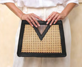 Black Cane Weave Triangle Window Handbag
