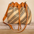 Rattan Sling Bag - Brown Diagonal Stripe Pattern