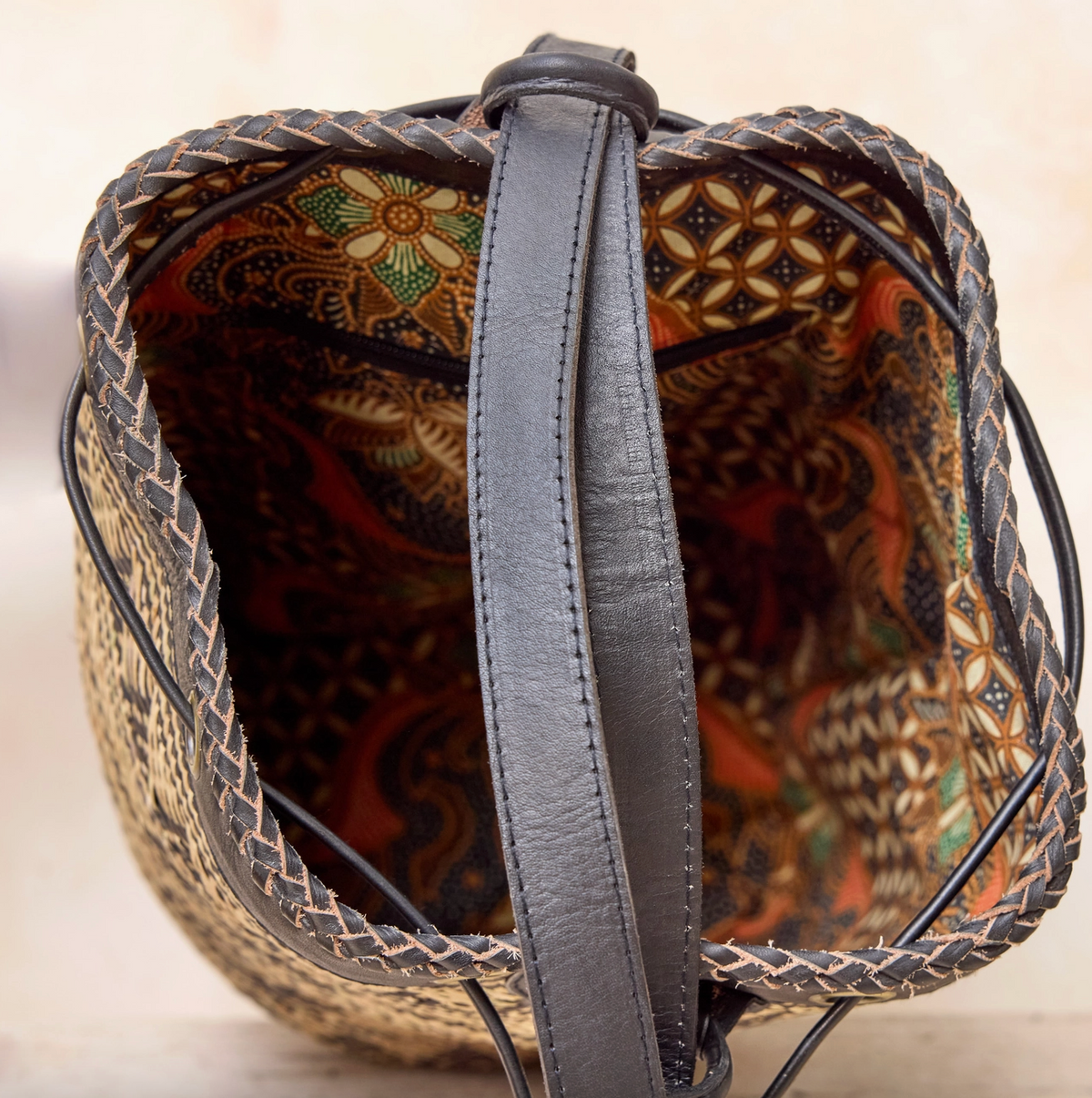 Rattan Sling Backpack - Tribal Patten Dark Leather