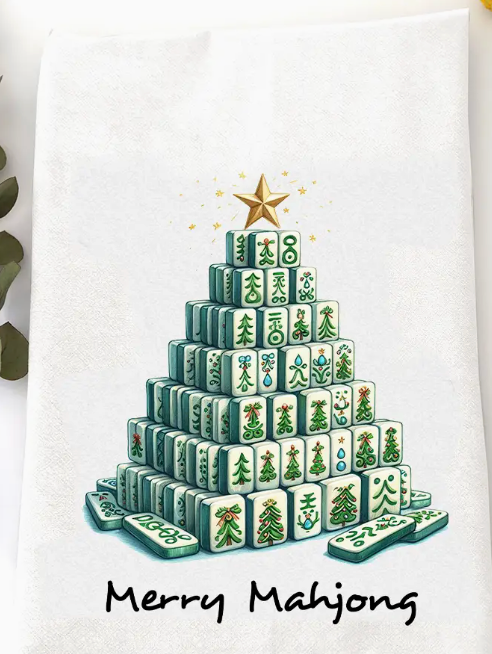 Merry Mahj Tile Tree Tea Towel