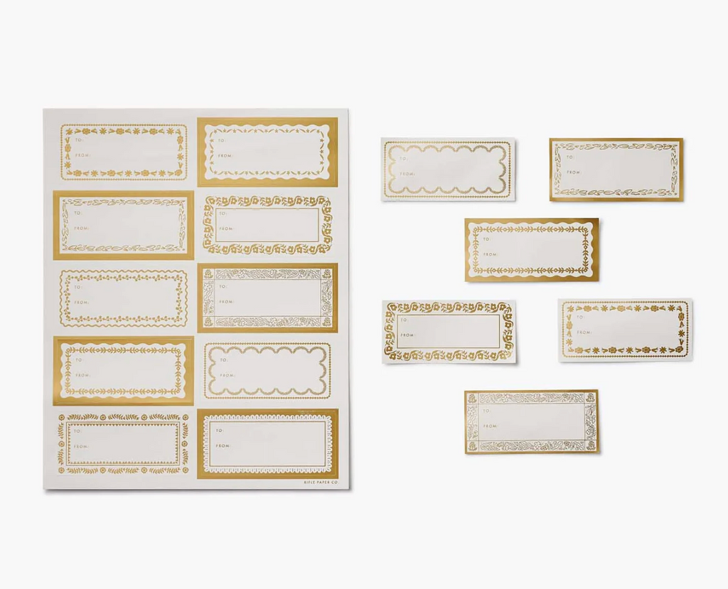 Pack of 3 Gold Floral Stickers & Labels Set