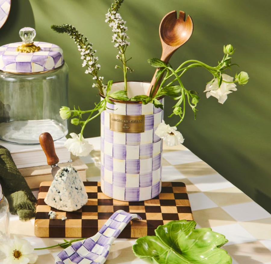 Violet Check Utensil Holder