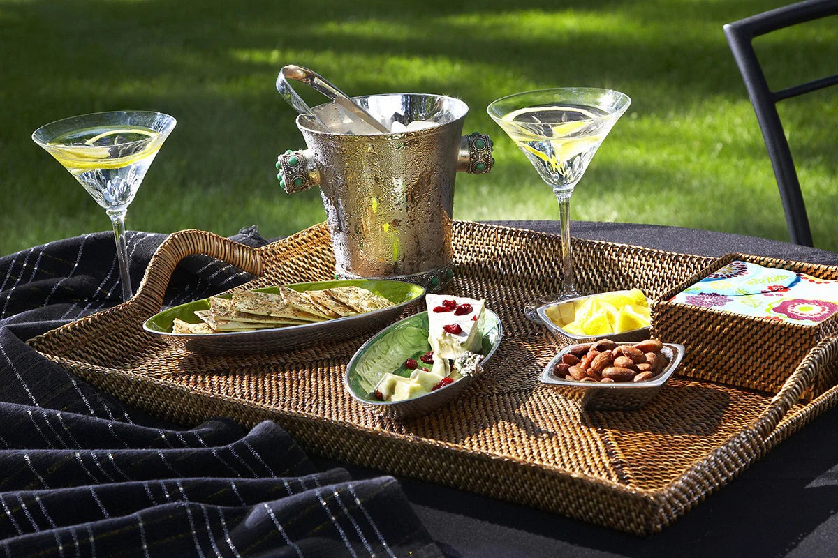 Handwoven Rectangular Serving Tray with Slanted Sides