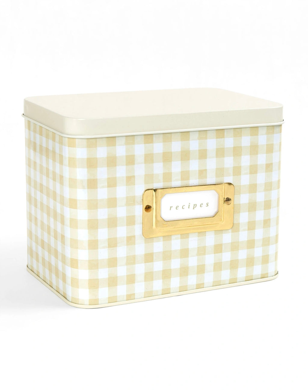 Beige Gingham Tin Recipe Box