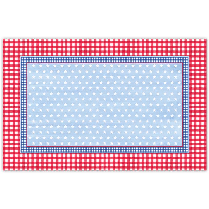 Gingham Borders Red and Blue with White Stars Placemats