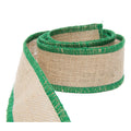 Natural Jute w/ Green Wired Trim Stitching Ribbon