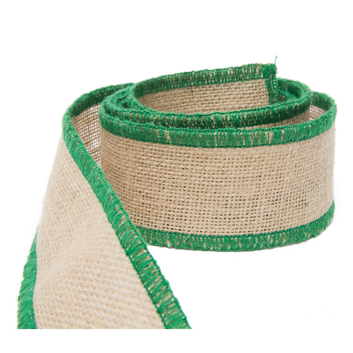 Natural Jute w/ Green Wired Trim Stitching Ribbon