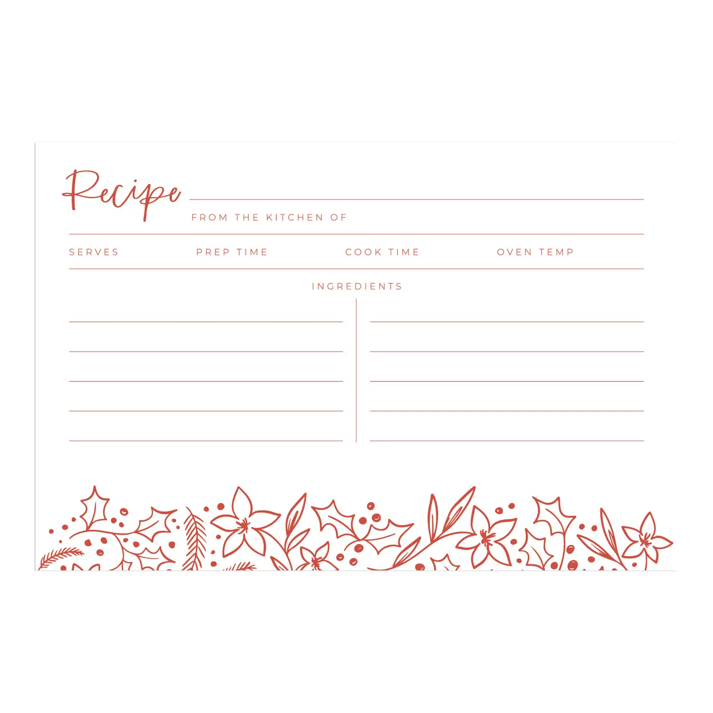 Red Holiday Floral Recipe Cards