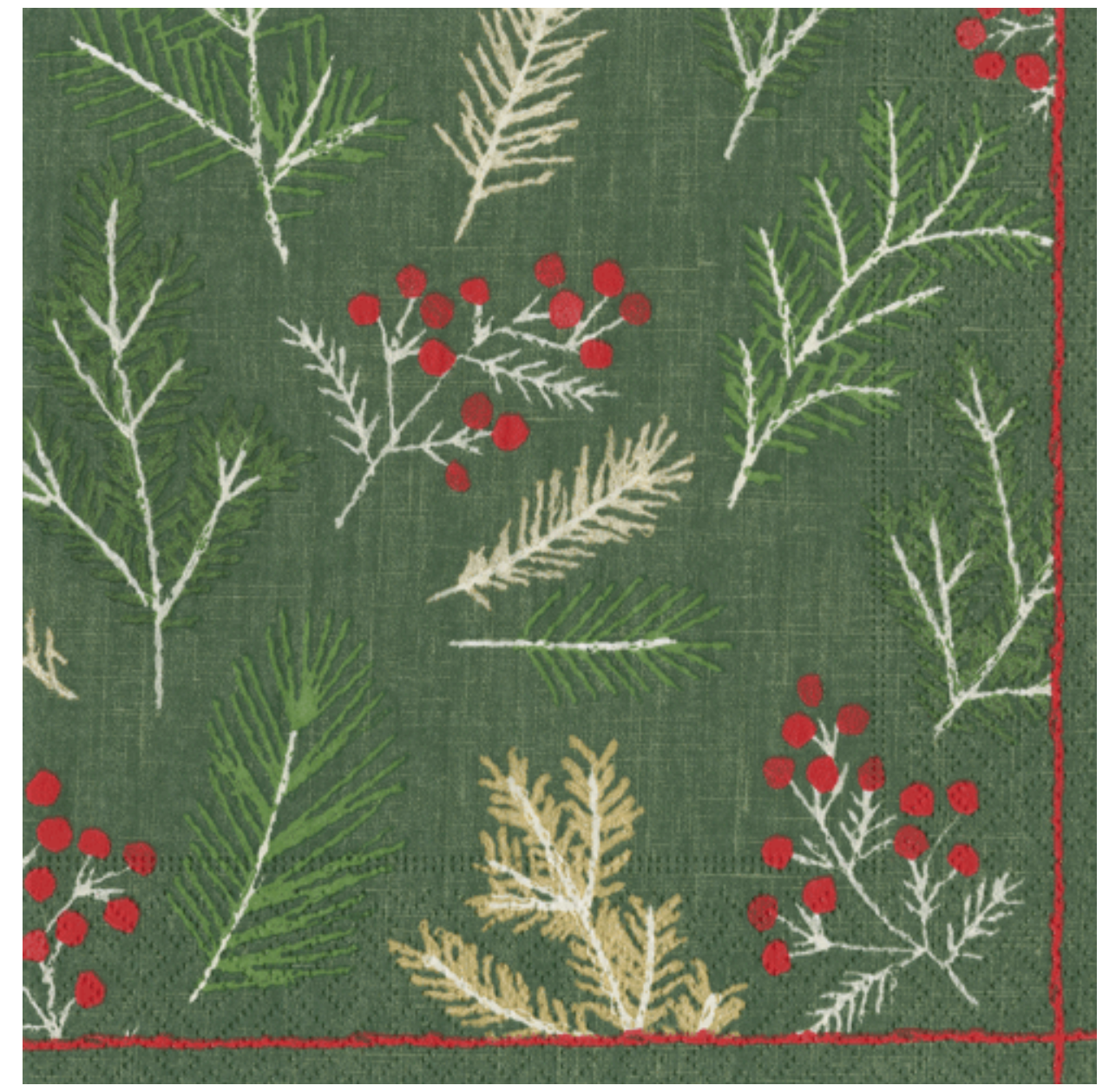 Luncheon Napkins :  Sprigs and Berries Evergreen