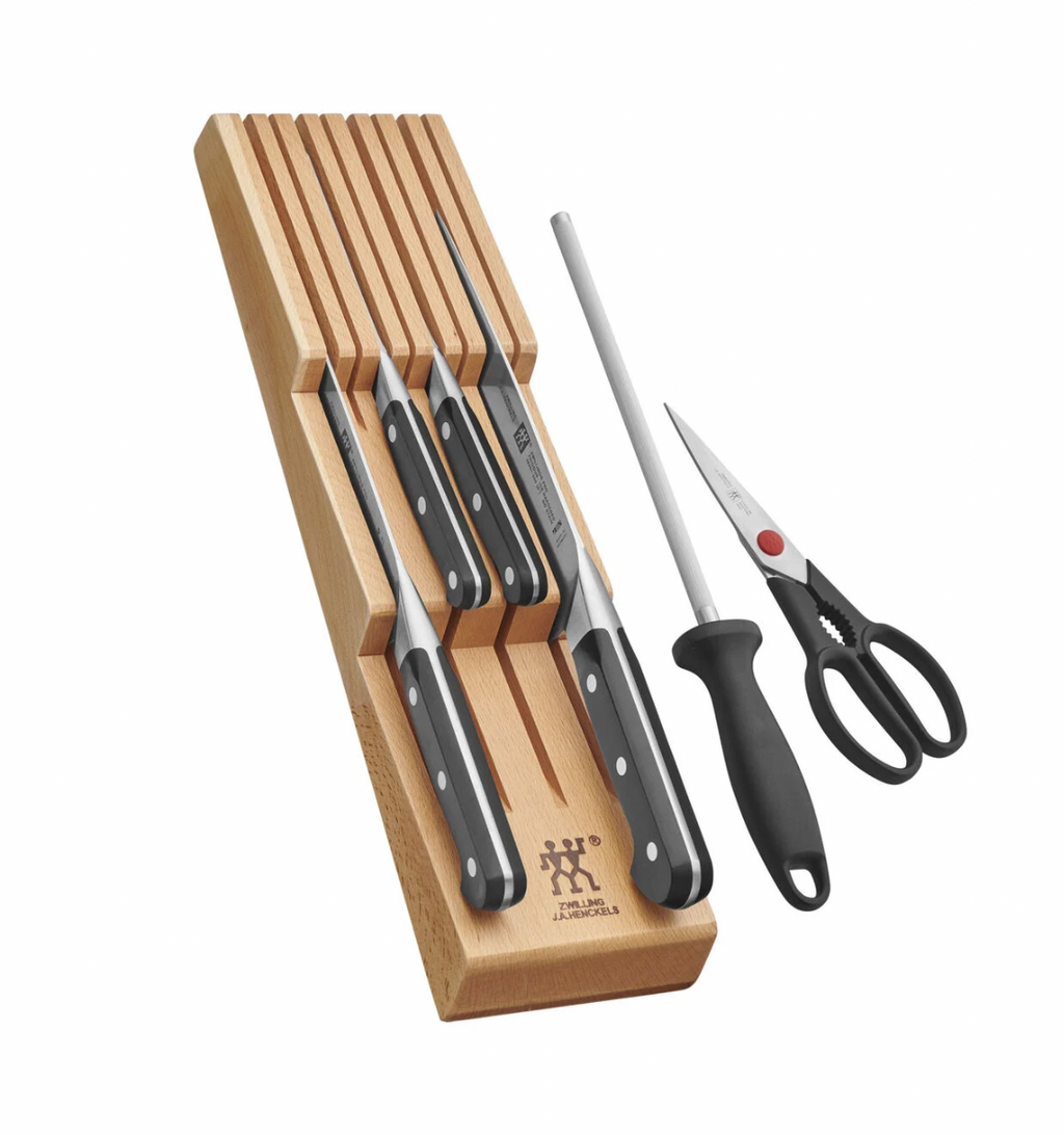 Zwilling Pro 7pc Block Set w/ Beechwood In-Drawer Knife Tray