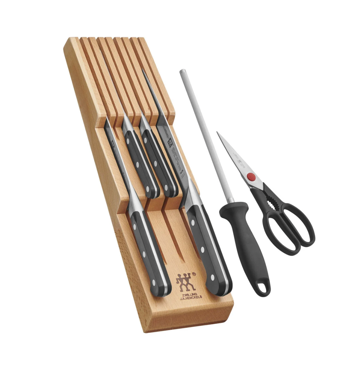Zwilling Pro 7pc Block Set w/ Beechwood In-Drawer Knife Tray
