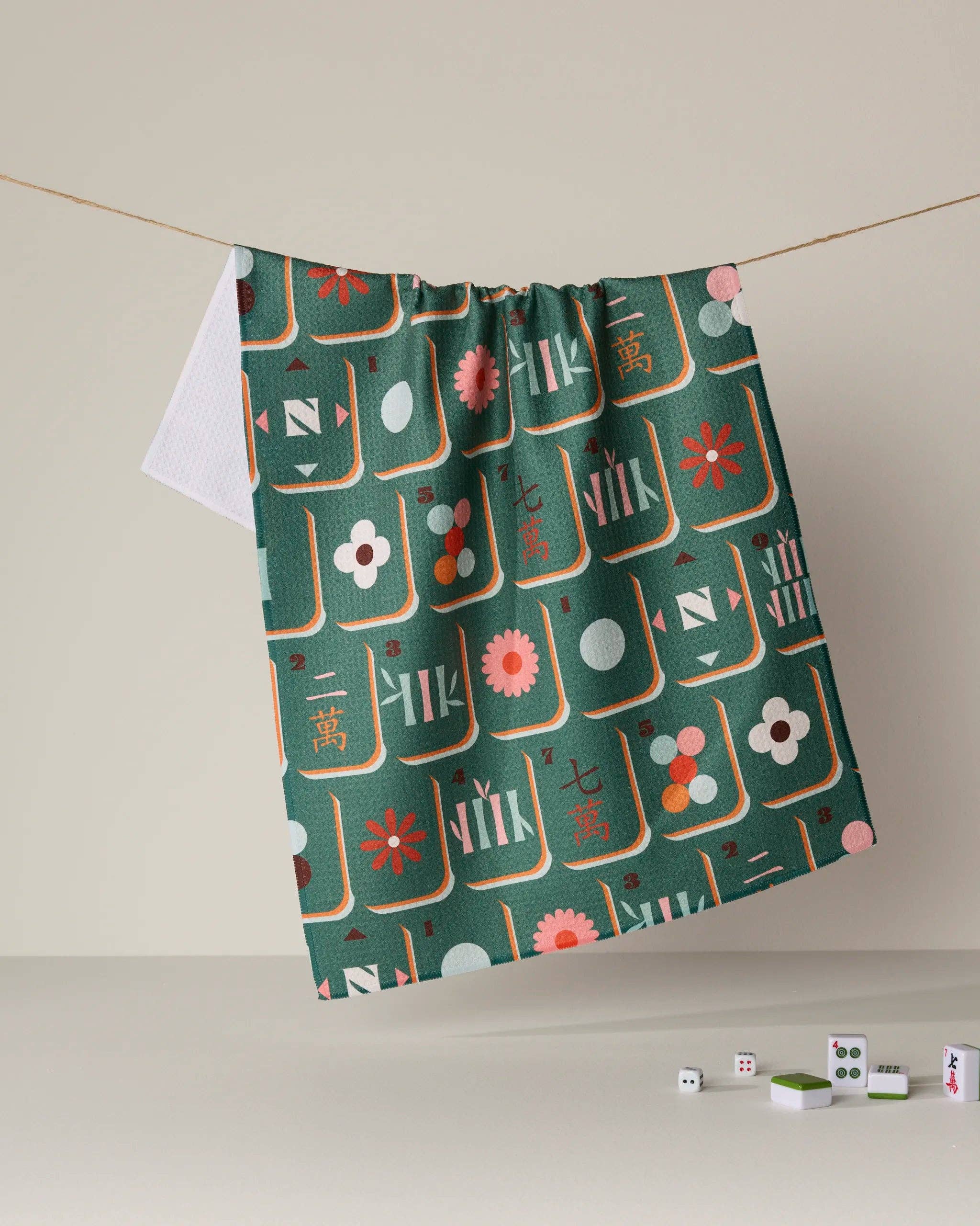Moss Tile Toss Tea Towel - Mahjong