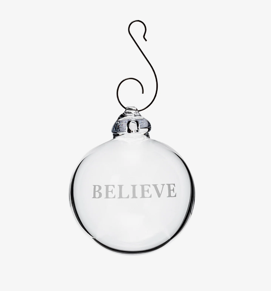 Engraved "Believe" Round Ornament in Gift Box