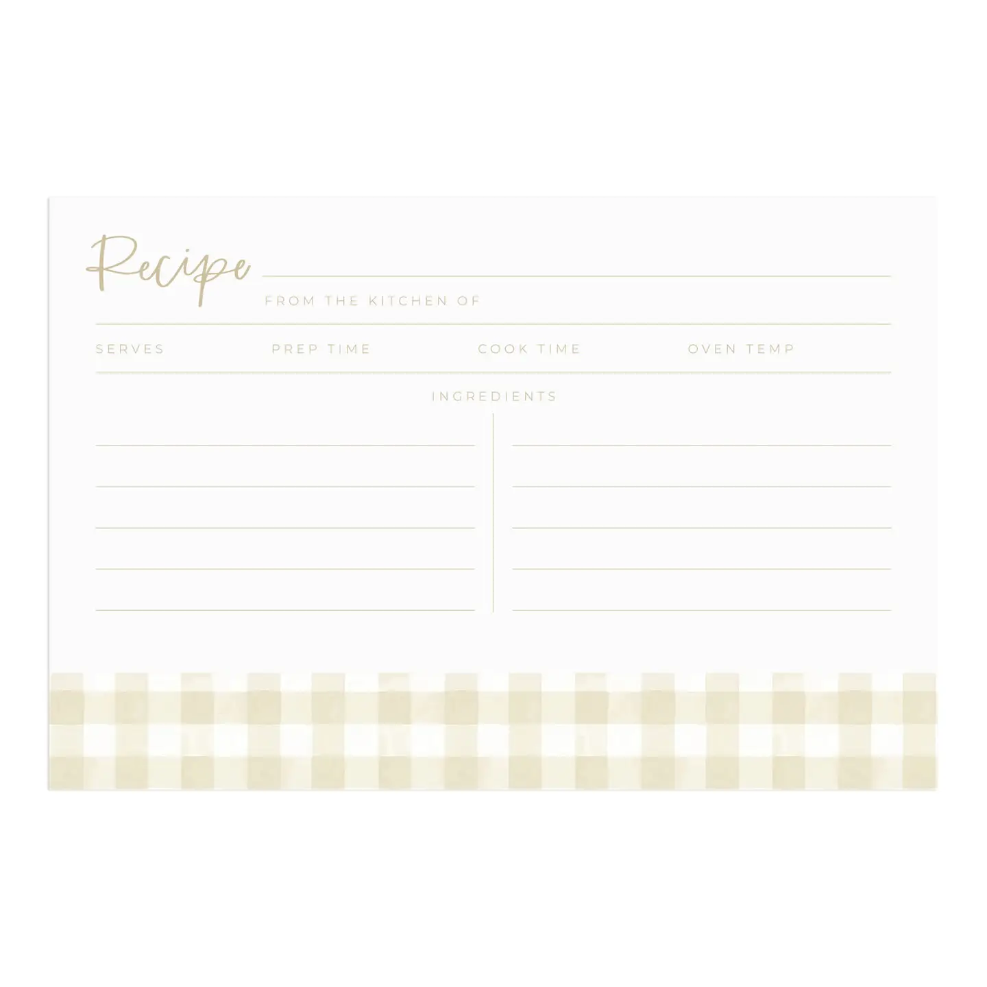 Beige Gingham Recipe Cards