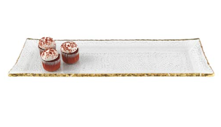 Gold Edge Rectangular Glass Serving Tray
