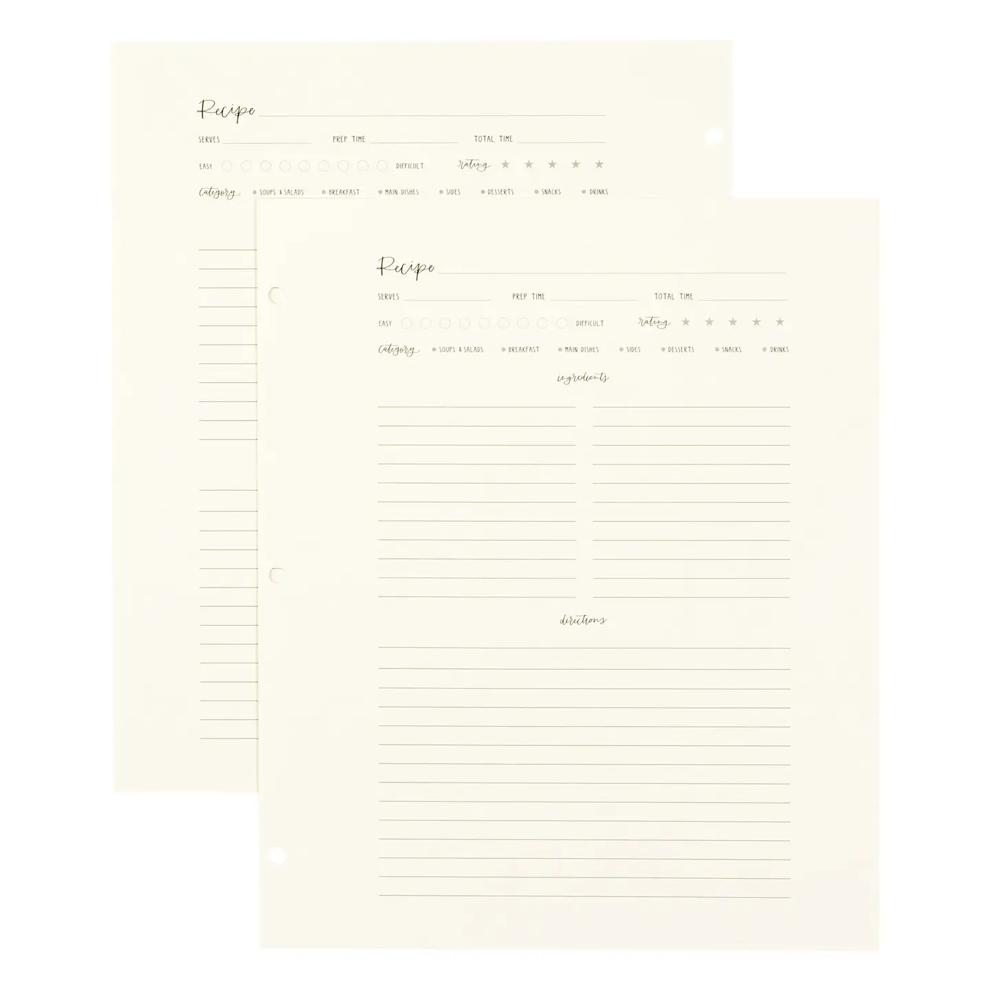 Large Recipe Page Set