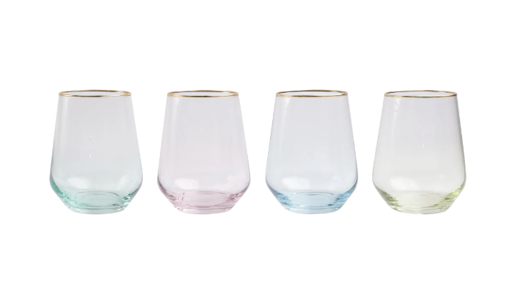 Rainbow Stemless Wine Glasses Set/4