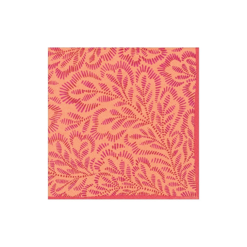 Cocktail Napkins : Block Print Leaves Fuchsia/Orange