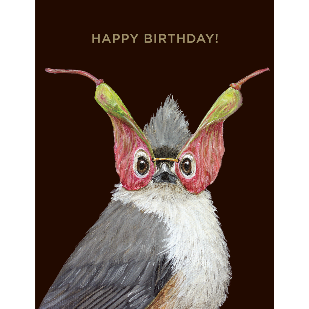 Birthday Titmouse Card Gold Foil