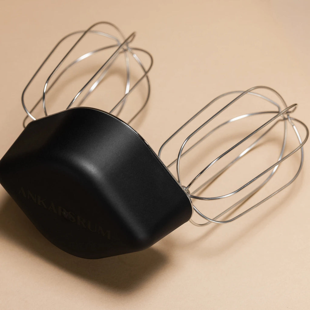 The Kitchen Table Ankarsrum premium beater housing with two oversized stainless steel balloon whisks for baking