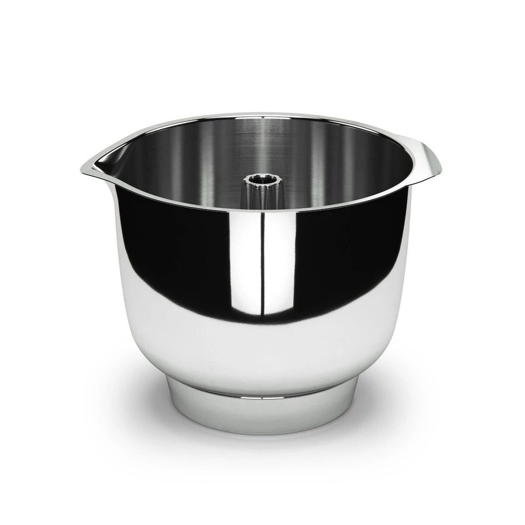 The Kitchen Table Ankarsrum stainless steel beater bowl for Assistent Original stand mixer with a central drive shaft